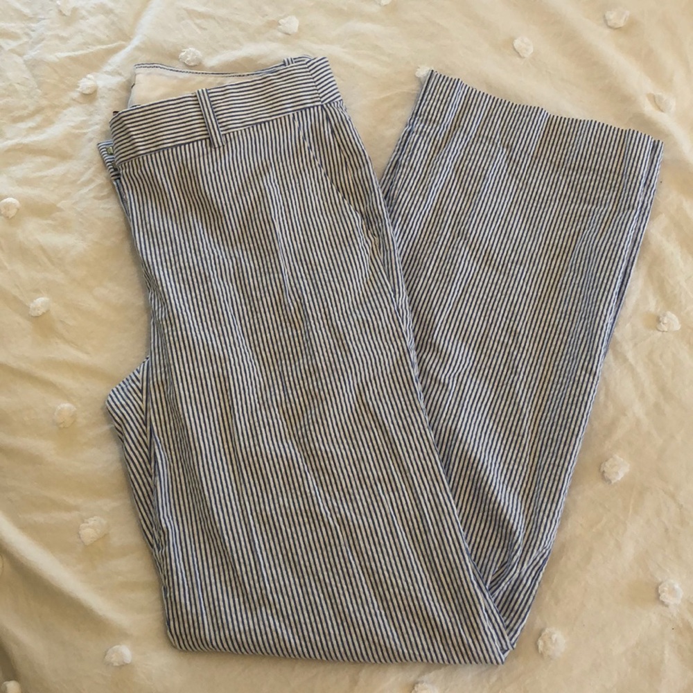 J. Crew Factory Women's Wide Leg Pinstripe Pants in Navy and White